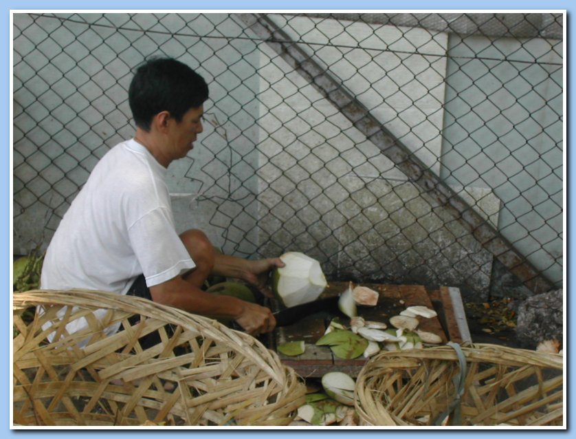 Preparing coconuts
